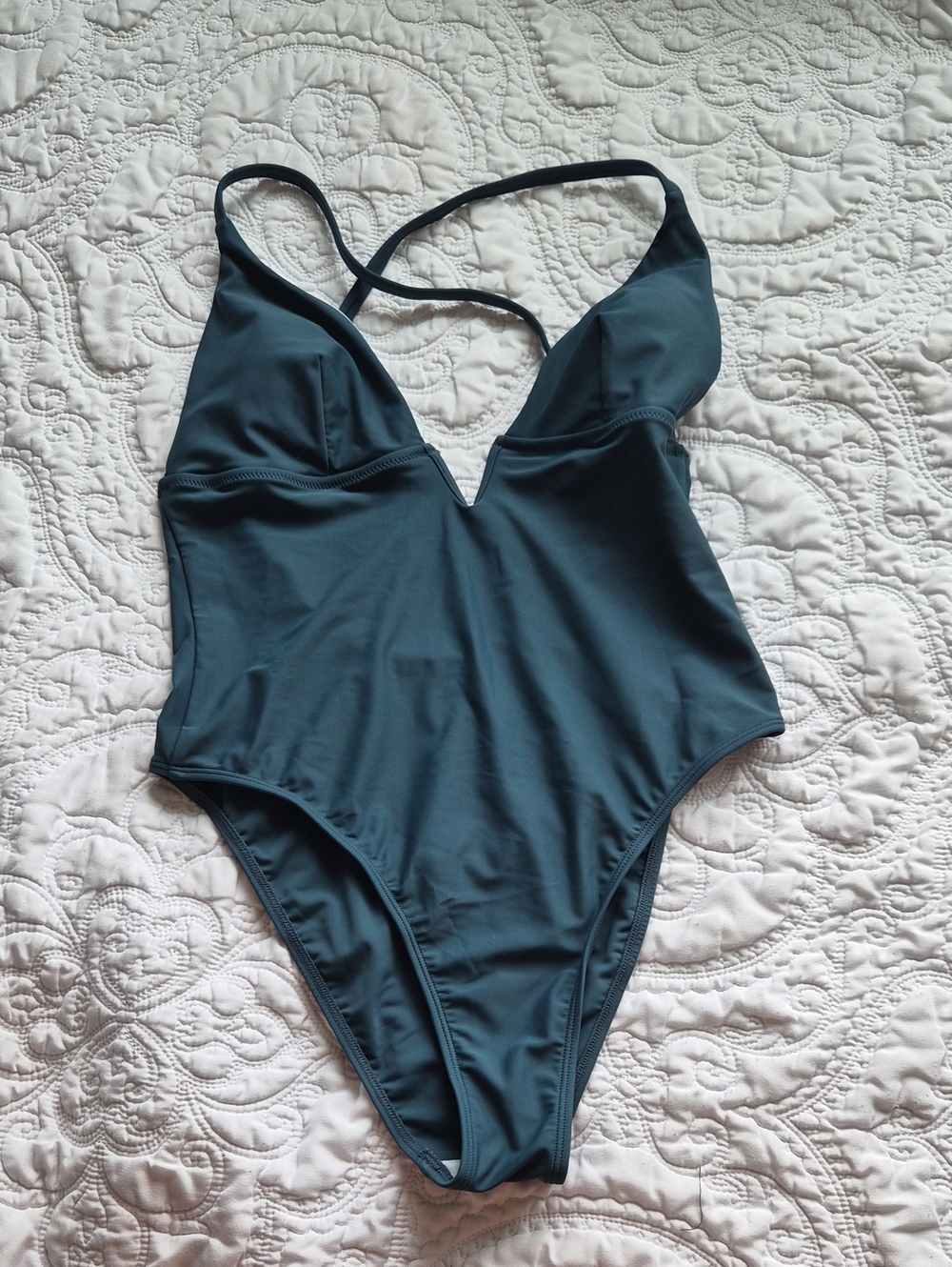 Women’s Deep Teal One-Piece Swimsuit with V-Neck